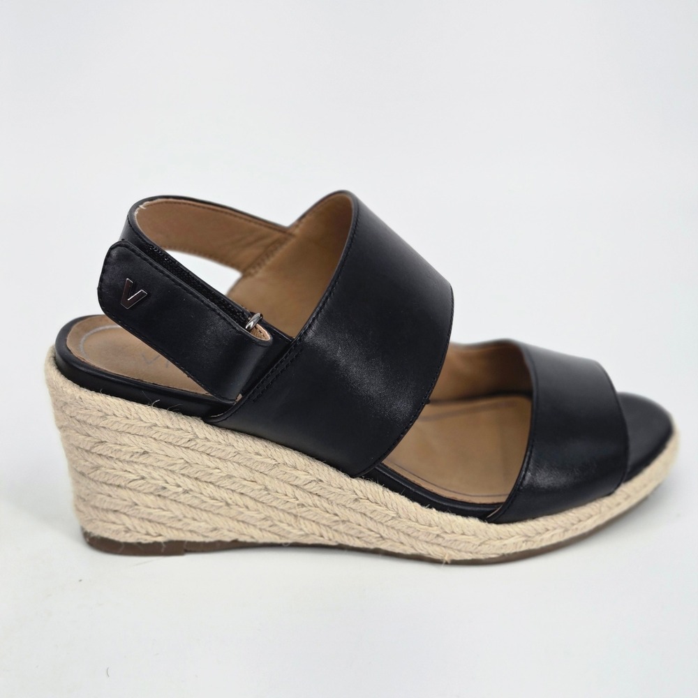 Vionic Brooke Wedge Sandals Black Leather Espadrille Platform Shoes Comfort 6